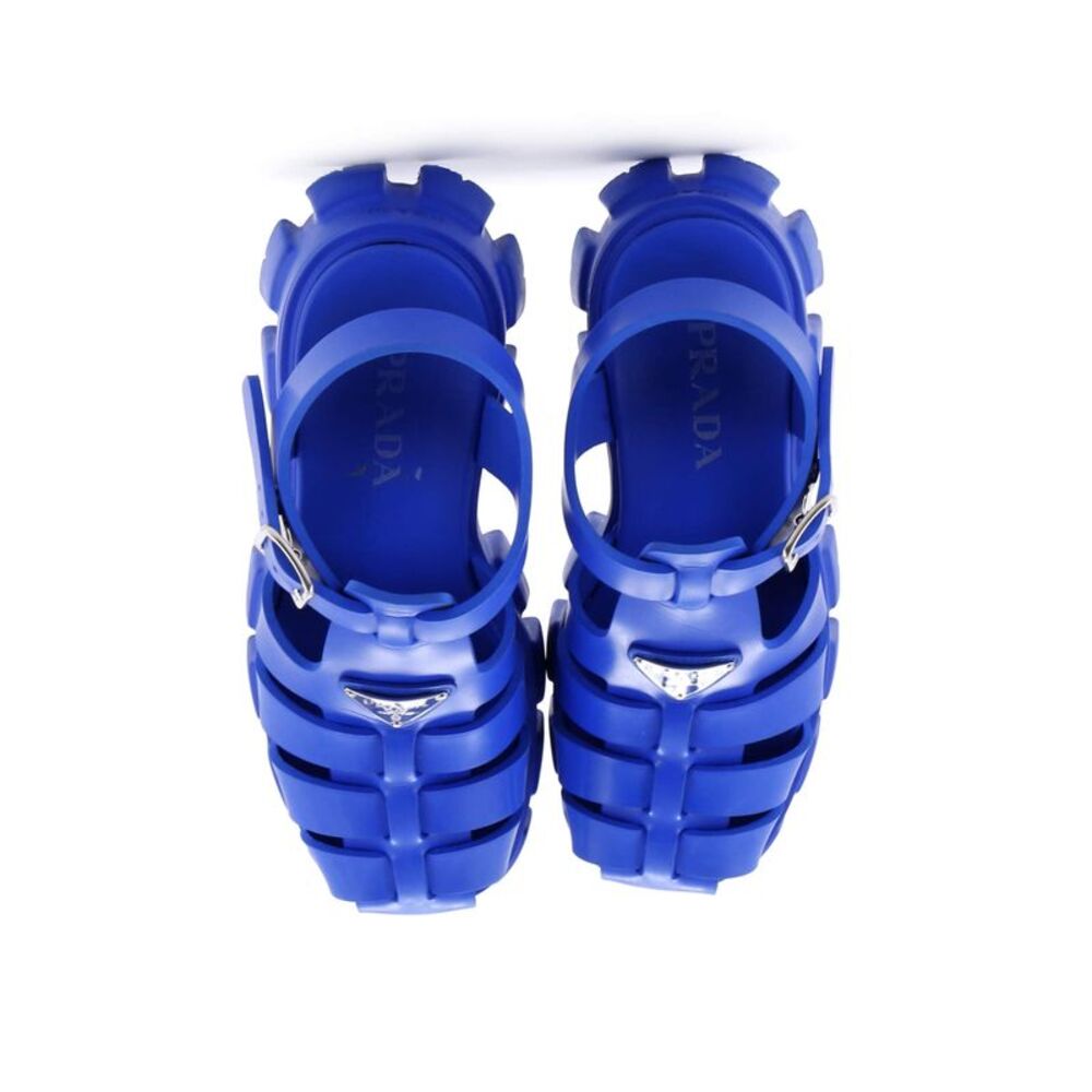Prada Women's Monolith Cage Platform Sandals Rubber Blue - Picture 2 of 6